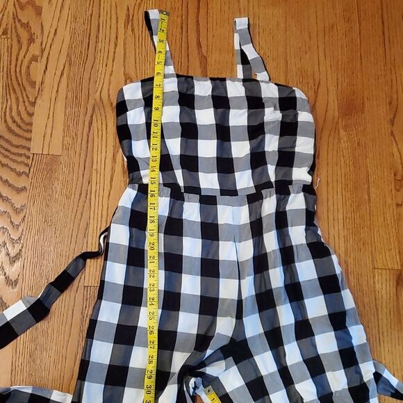LOFT GINGHAM CHECK PLAID JUMPSUIT BLACK WHITE SIZE MEDIUM - Picture 12 of 12